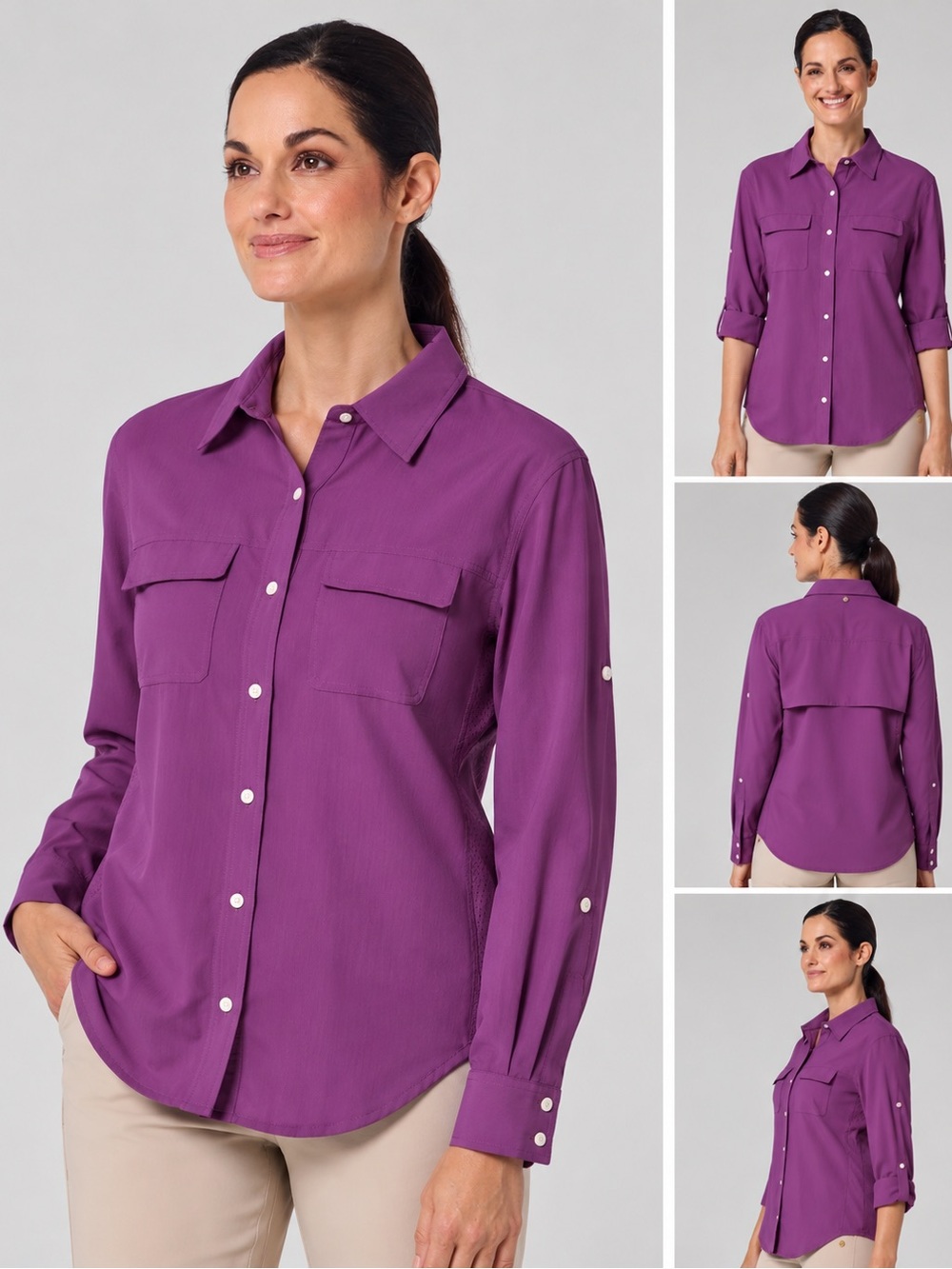Women's Coolibar Mylitta Travel Shirt Purple UPF 50+ Vented Button Down XL